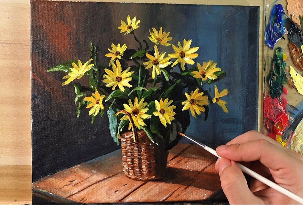 【丙烯画】【绘画教程】【中字】小黄花Acrylic Painting Yellow Flowers Still Life Correa Art哔哩哔哩bilibili