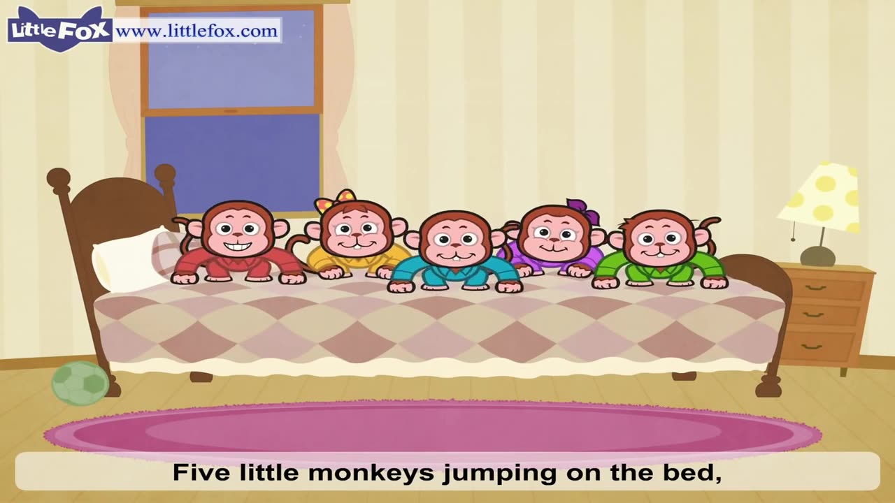 [图]five little monkeys jump on the bed 英语儿歌