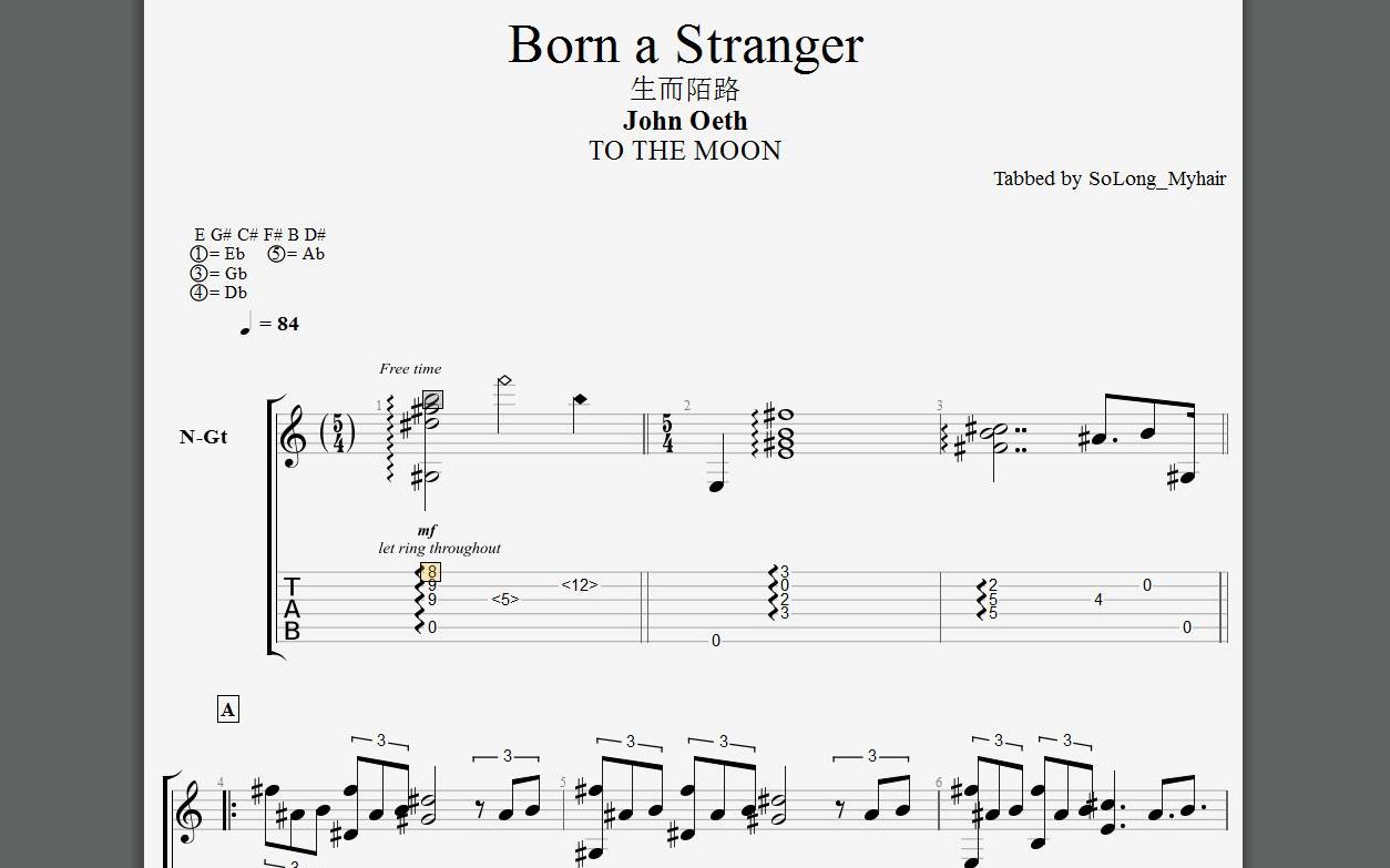 [图]自扒《去月球》'To the Moon' | Born a Stranger(生而陌路) - John Oeth 古典吉他独奏 附谱