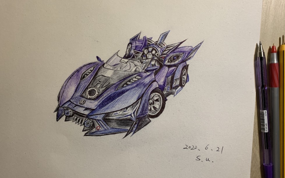 qq飞车手游 颜值勋章a车 星空猎手 【圆珠笔手绘】