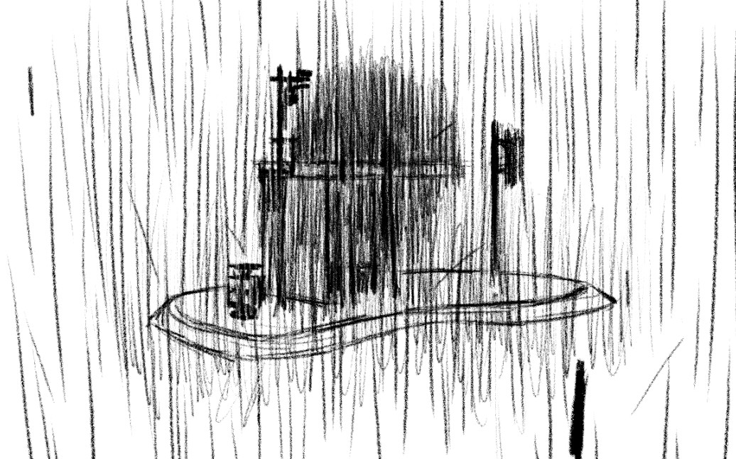 下雨时的素描画图片