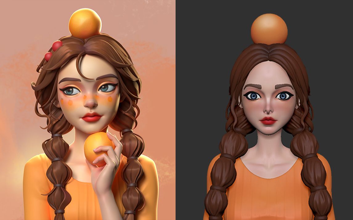 zbrush新手教程q版角色半身人像雕刻zb人物上色方法与技巧讲解3d人物