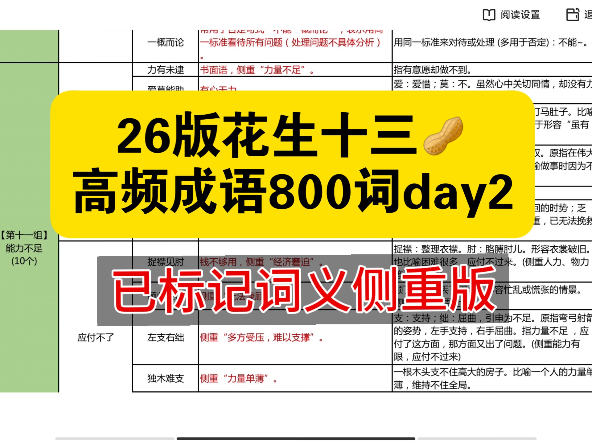 26版花生十三高频成语800词【标注词义侧重版】day2