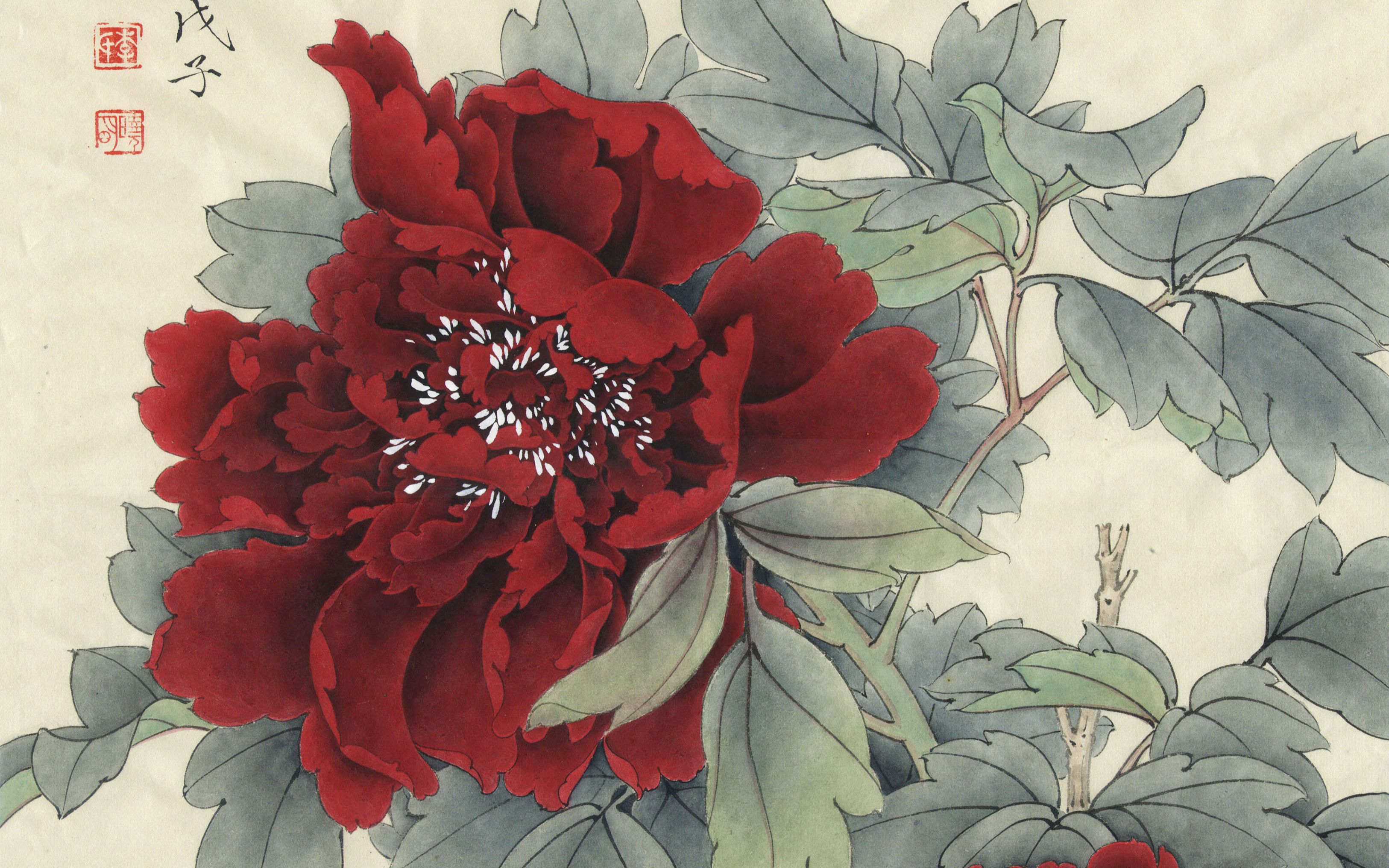 工笔牡丹临于非闇墨洒金-005