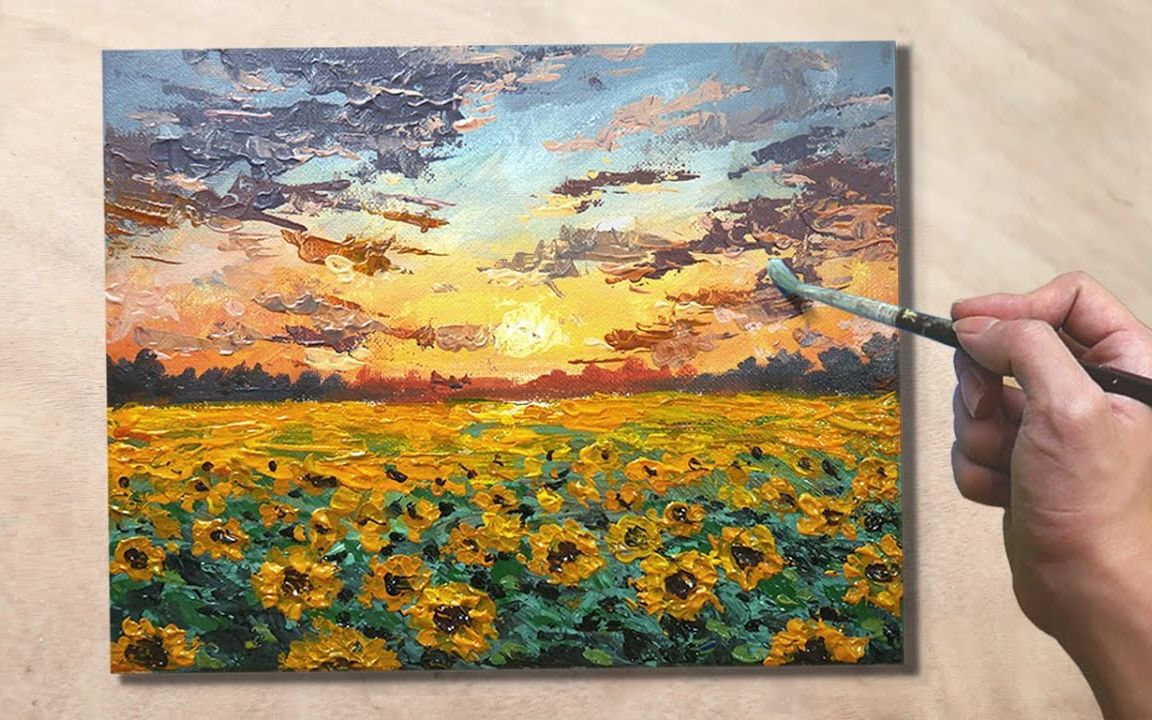 丙烯酸如何画向日葵田好看打算用油画棒临摹一张