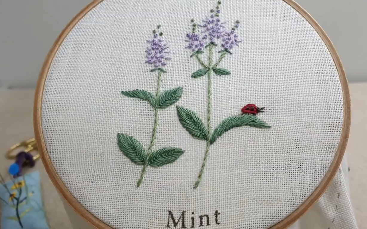 [法国刺绣] 野花薄荷花刺绣蝴蝶花Mint embroidery flowers哔哩哔哩bilibili