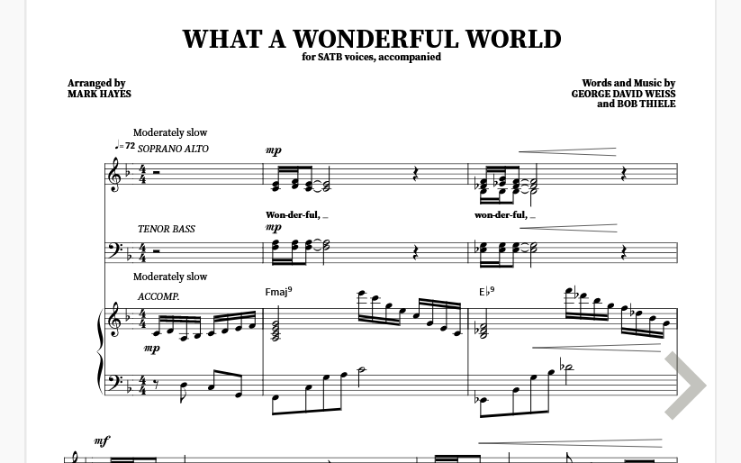 [图]What a Wonderful World(SATB Choir)合唱音频及曲谱预览-Arranged by Mark Hayes