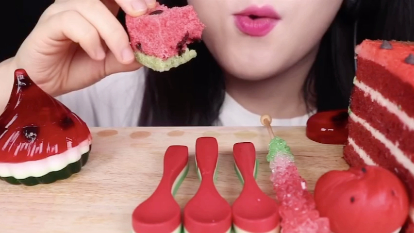 jane的声控吃播|声控咀嚼音 吃各种西瓜造型的甜品