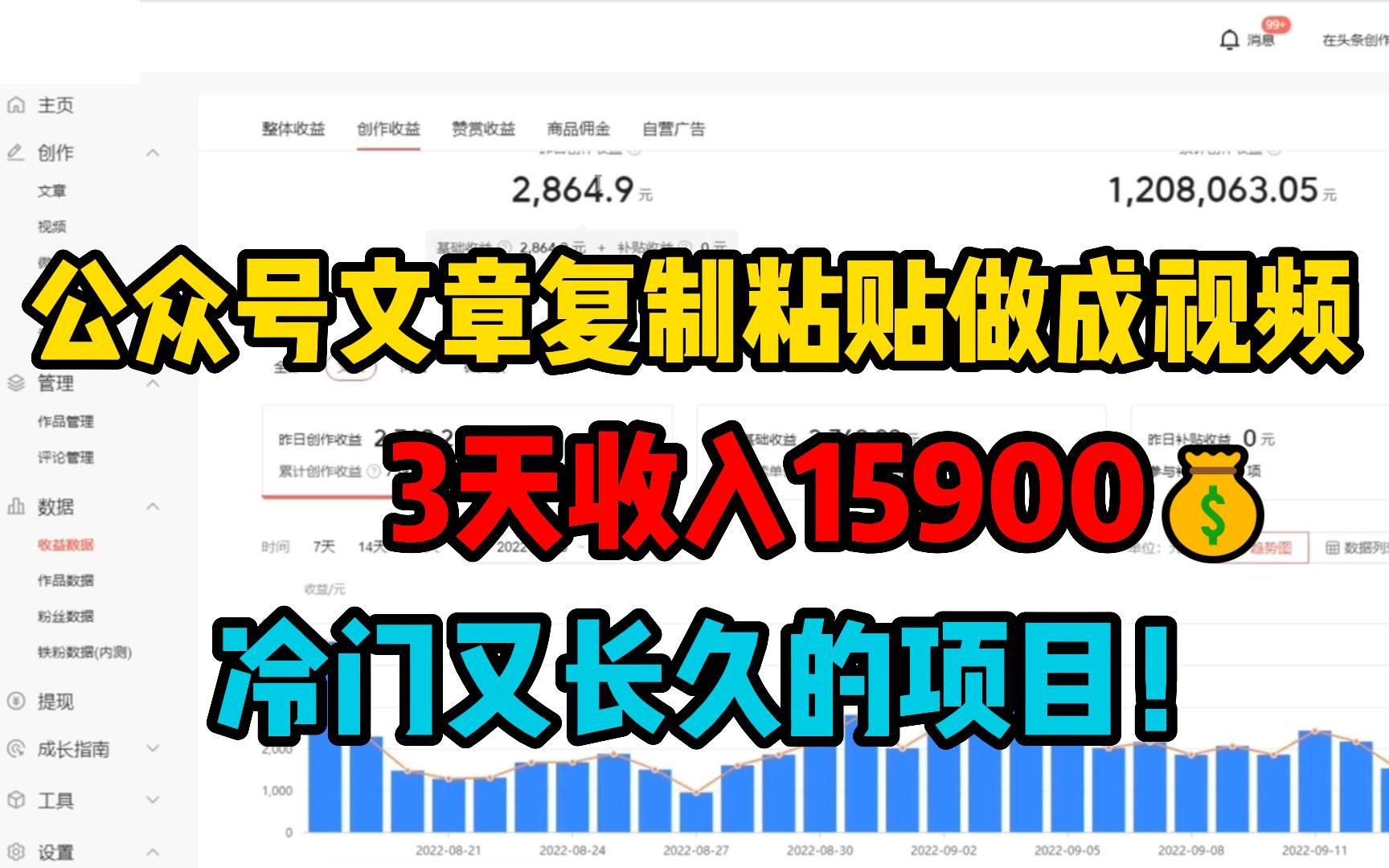 把公众号文章复制粘贴做成视频,3天收入1590,冷门又长久的项目!哔哩哔哩bilibili