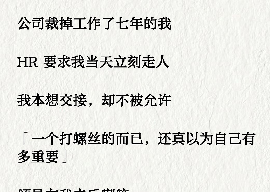 公司裁掉工作了七年的我 HR 要求我当天立刻走人 我本想交接,却不被允许 「一个打螺丝的而已,还真以为自己有多重要」哔哩哔哩bilibili