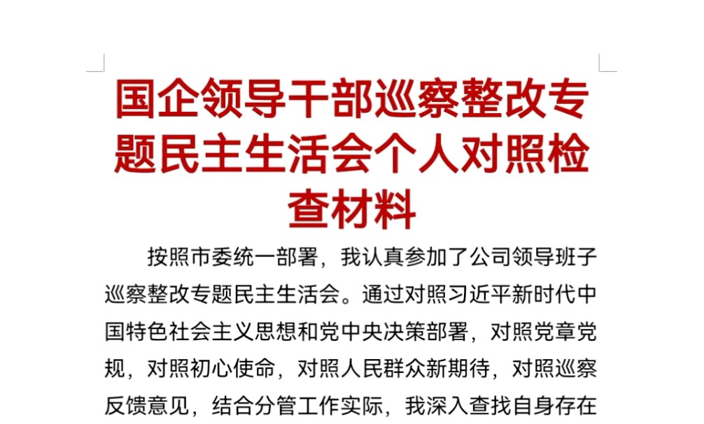 国企领导干部巡察整改专题民主生活会个人对照检查材料哔哩哔哩bilibili