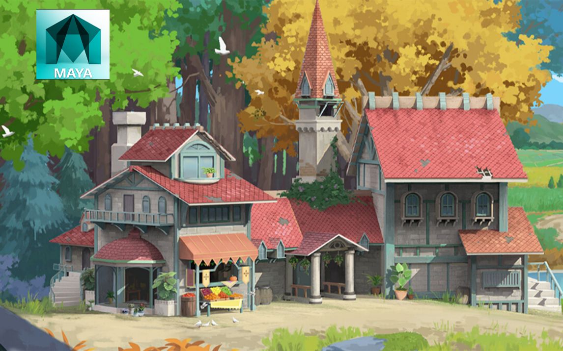 【maya建模】日漫房子场景模型制作,布线,灯光,材质贴图与渲染超详细