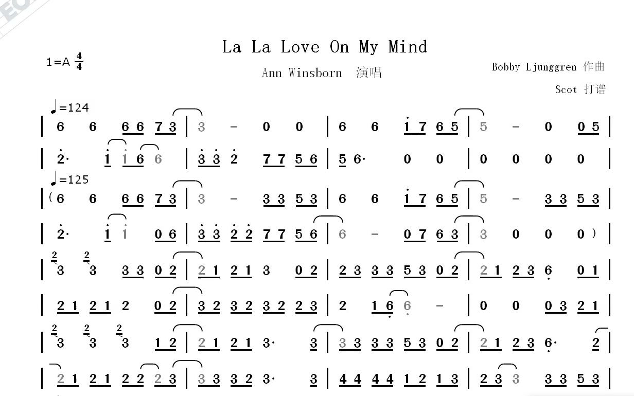 [图]【经典歌曲】La La Love On My Mind（Ann Winsborn）--动态简谱