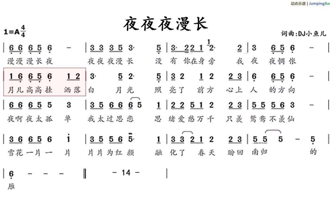 [图]DJ小鱼儿 - 夜夜夜漫长 [ JumpingBar 有声动态乐谱 ]