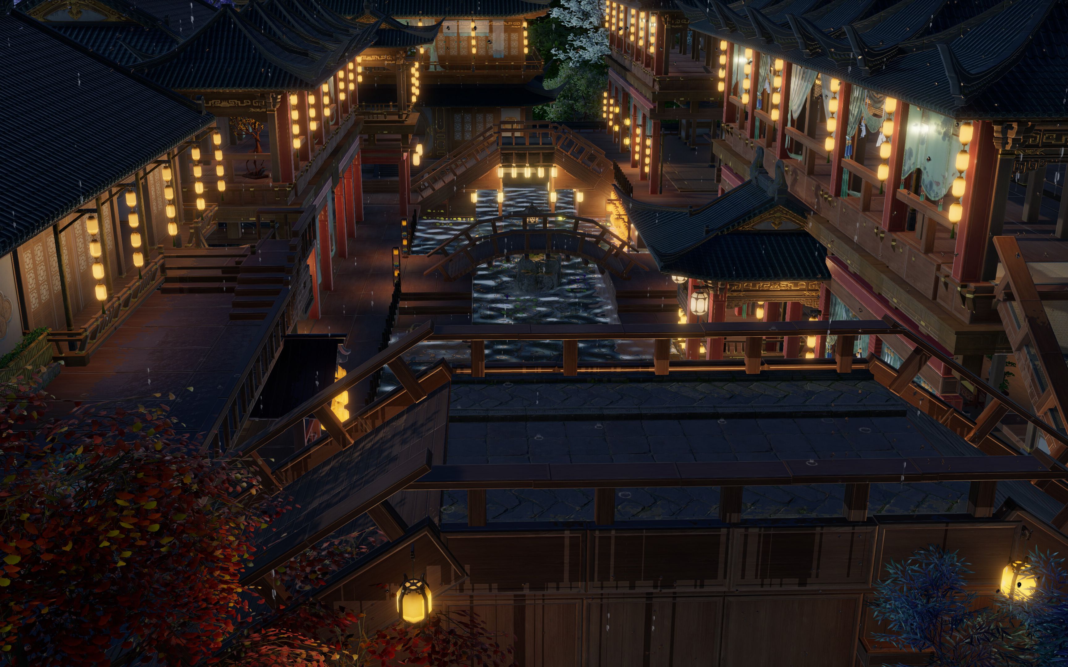 【剑网3家园】一个山河令14集雨夜的街实装(7k平)_哔哩哔哩_bilibili