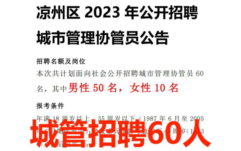 武威市凉州区招聘城管60人!不限户籍!不限专业,不限应往届!哔哩哔哩bilibili