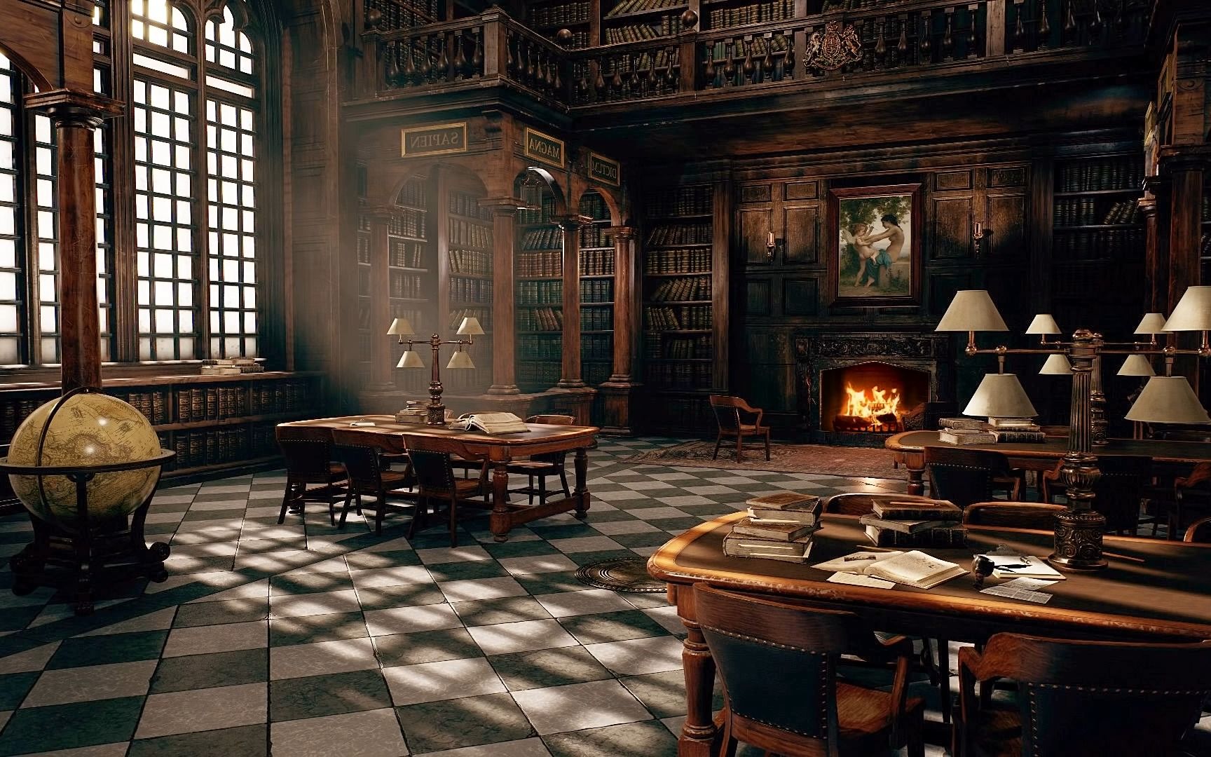 霍格沃茨古典图书馆 哈利波特风格 壁炉劈啪作响 白噪音用于学习,冥想