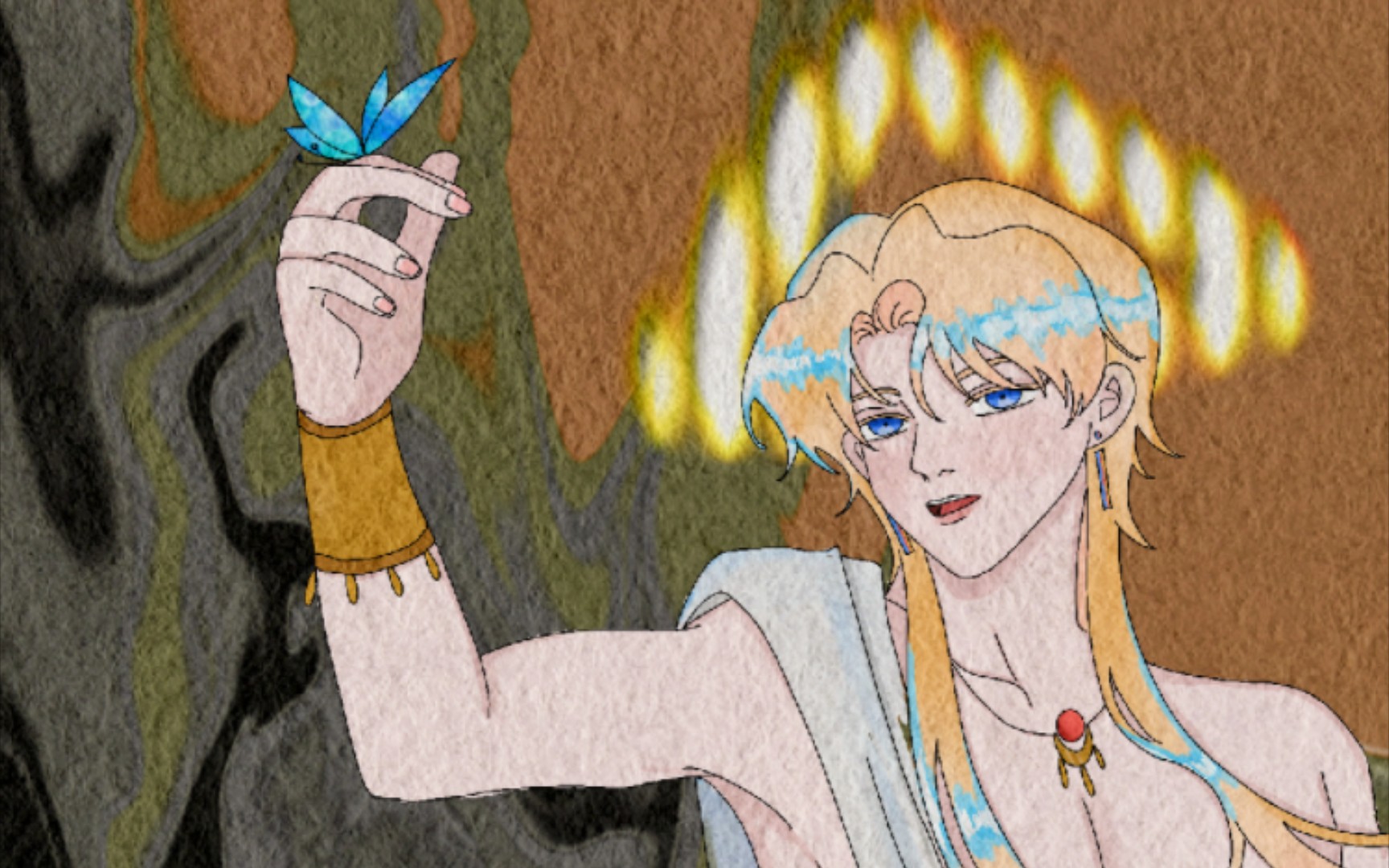 "蝴蝶短暂地停留在其指尖,像是爱人最后的告别.