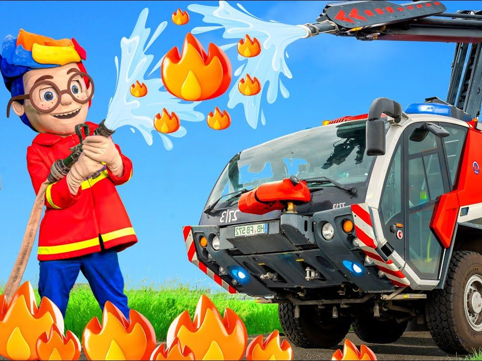 儿童动画:城市发生火灾危机时刻消防车来救援,加强防火意识!