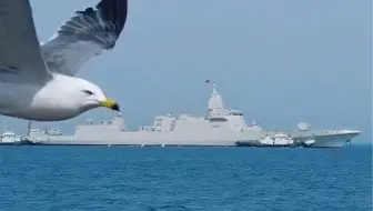 画面很美蓝天大海战舰，055万吨大驱低调驶过！