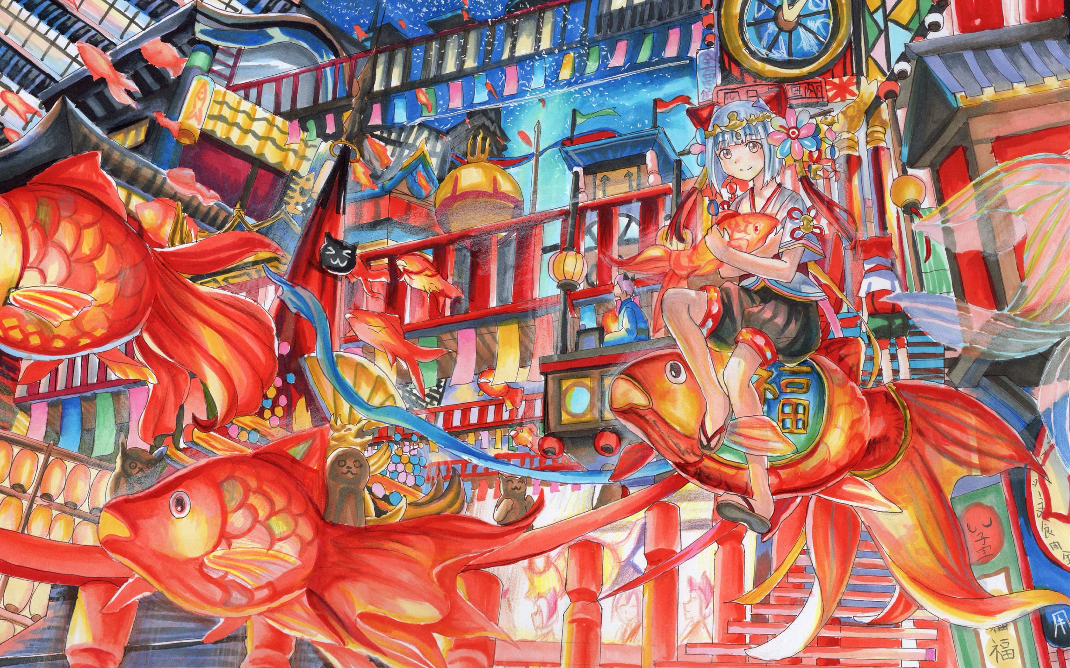 某小学生爆肝30小时作死临摹藤原老师的作品「金鱼少女」封面是画的!