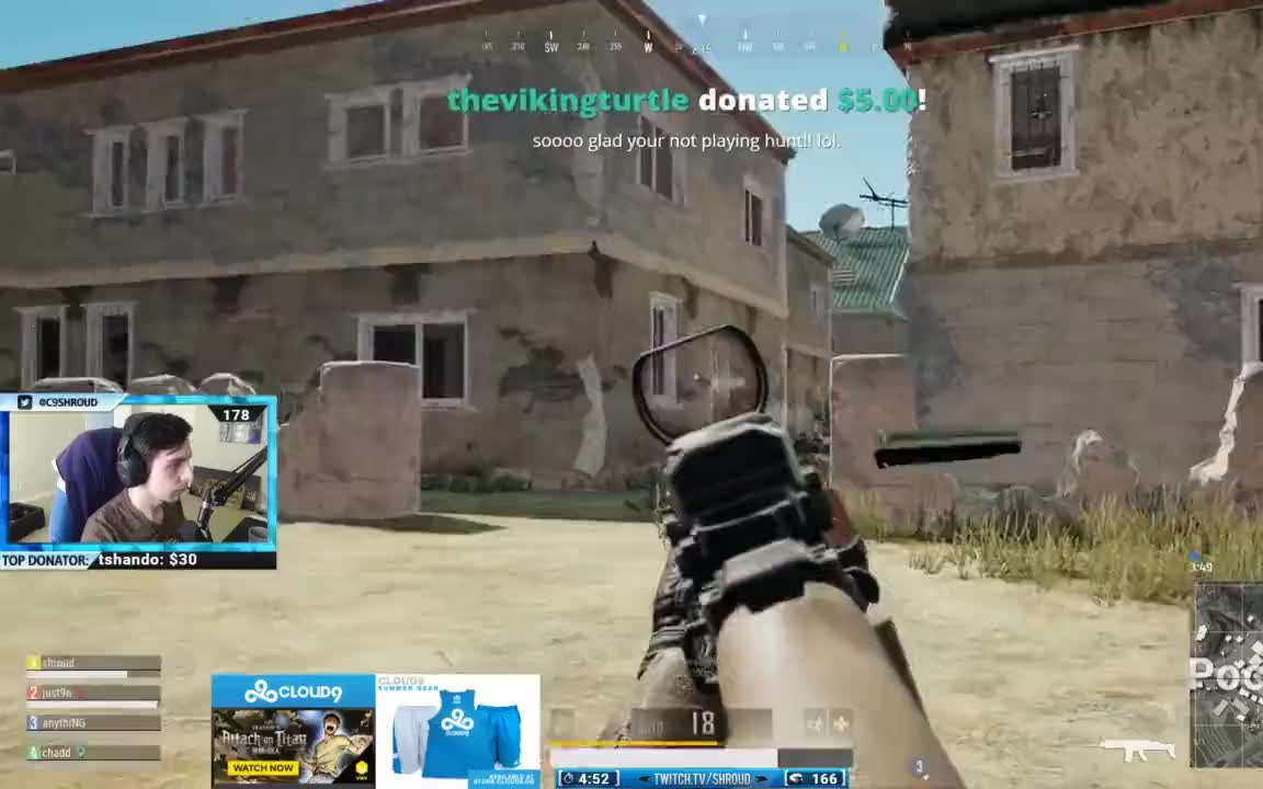 #132【绝地求生】【Shroud】四个怪物跳P城