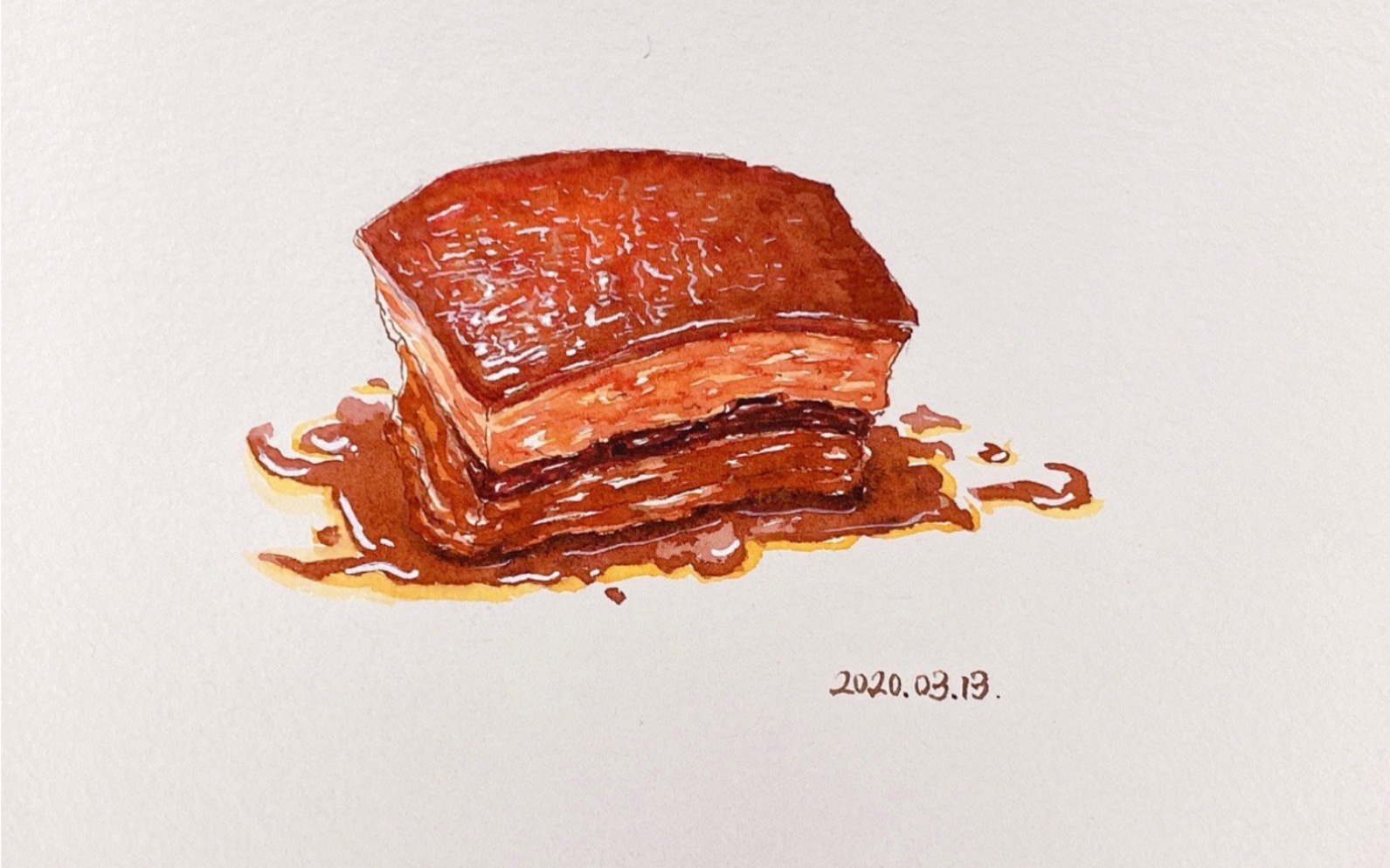 手绘水彩红烧肉