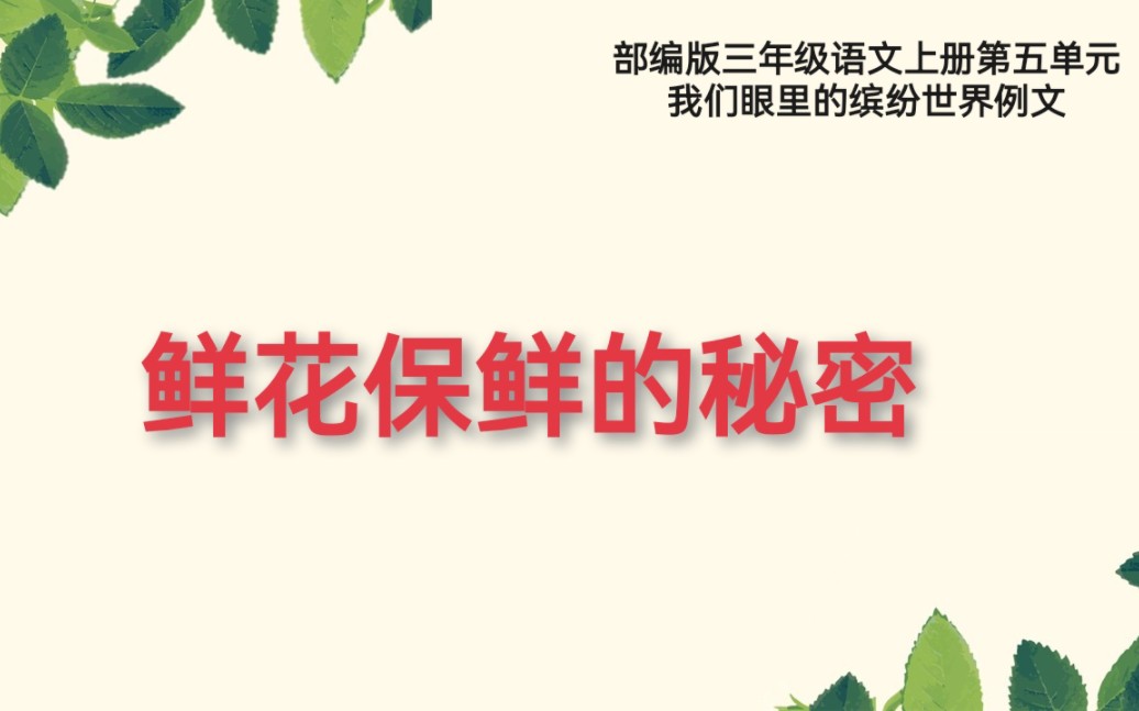 部编版三年级语文上册第五单元我们眼里的缤纷世界习作例文《鲜花保鲜的秘密》哔哩哔哩bilibili