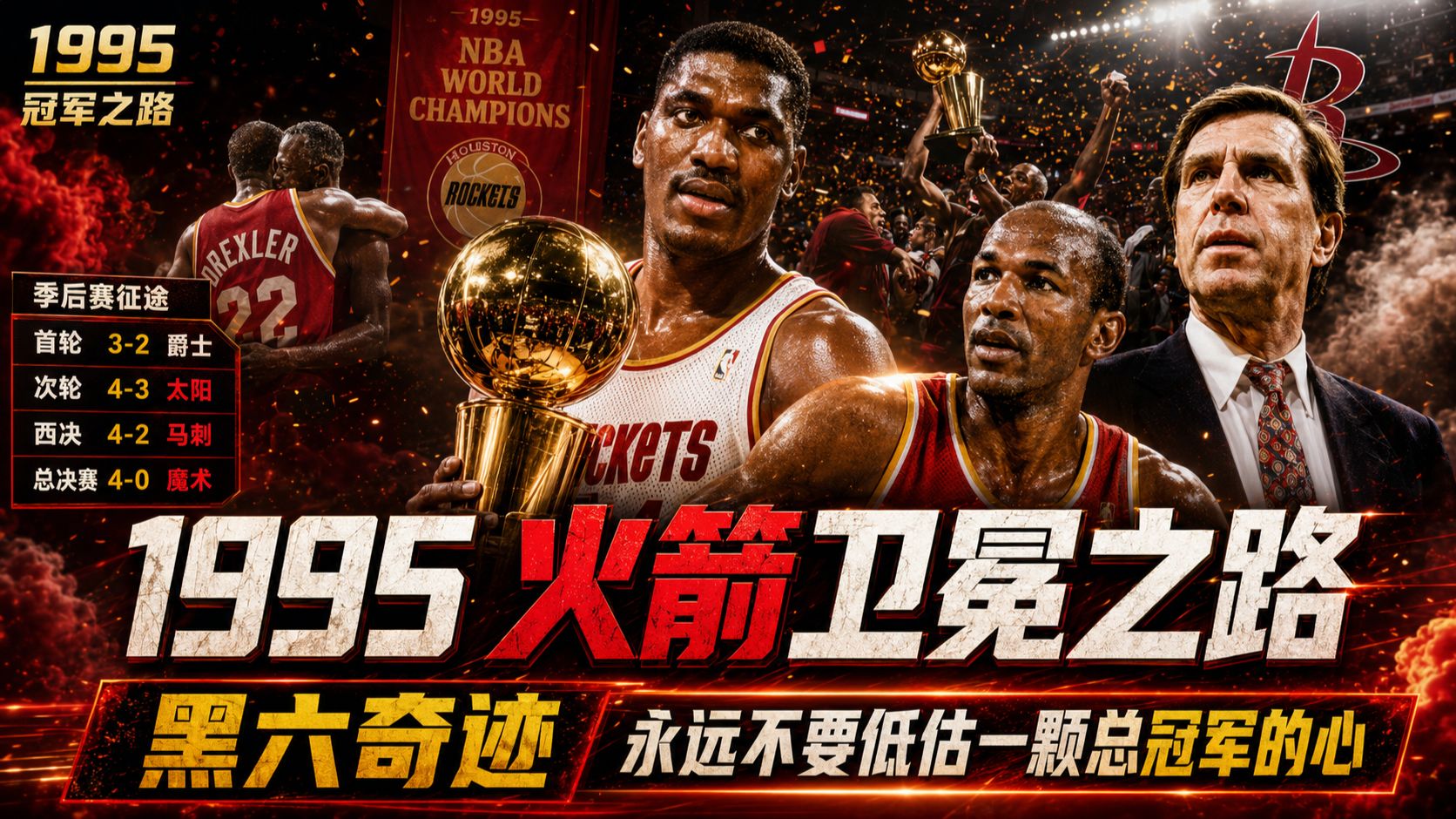 黑六奇迹！火箭1995年成功卫冕之路