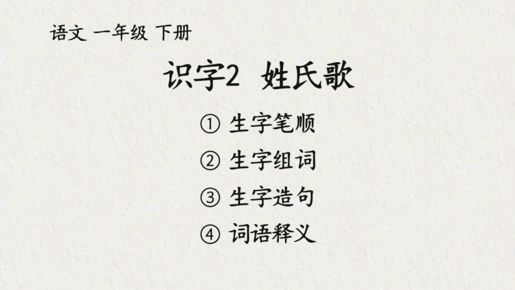 语文一年级下册识字2《姓氏歌》生字笔顺,组词,造句及词语释义