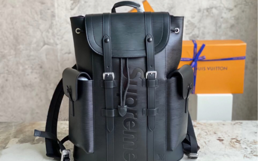 推荐高仿lv路易威登n41709黑 41×48×13christopher 水波纹双肩包