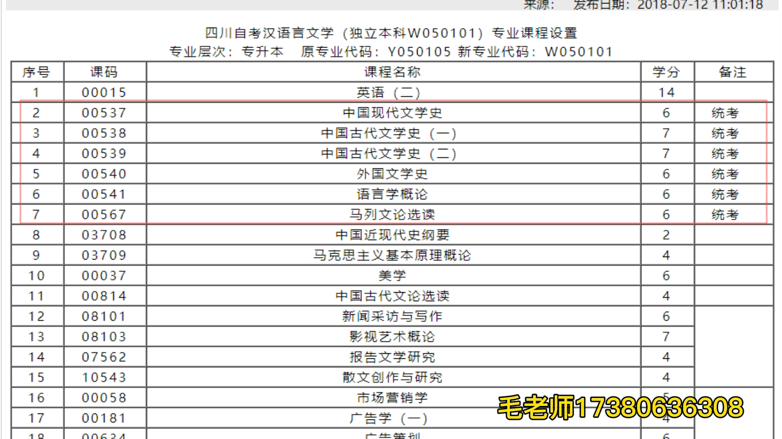 [图]汉语言文学自考本科考试科目