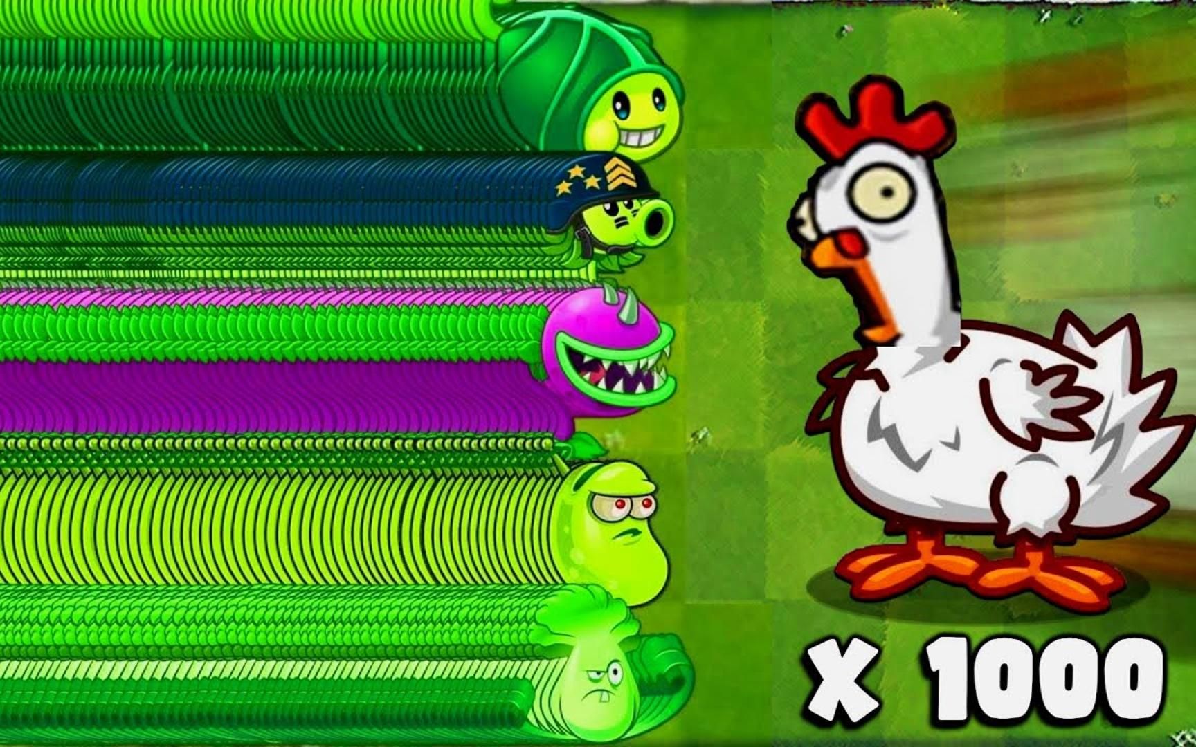 300种植物1级对抗1000只僵尸鸡 - 谁会赢?