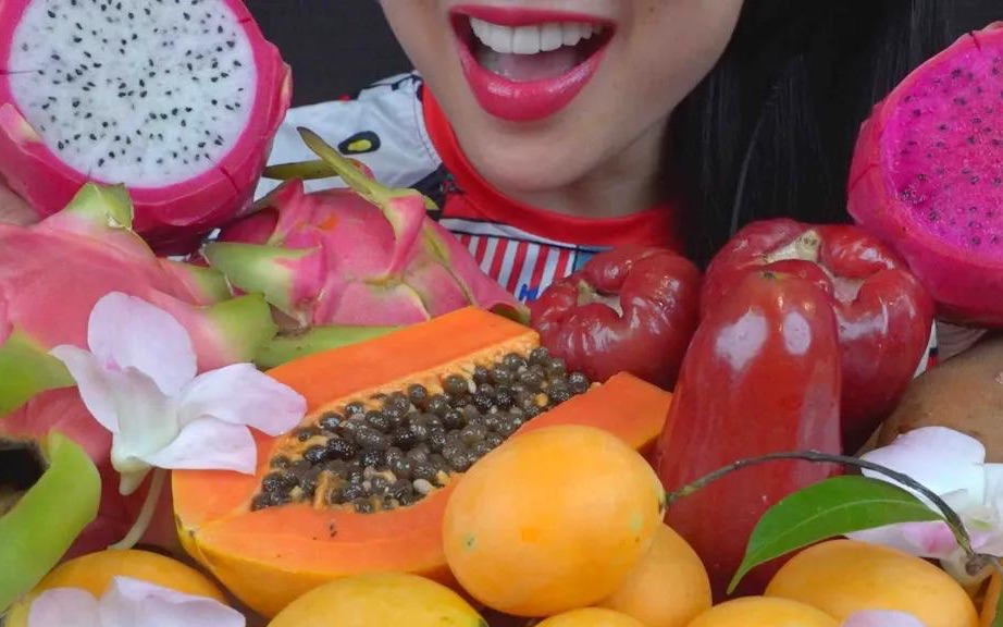 sas吃播水果大餐木瓜火龙果蜡苹果罗望果李子