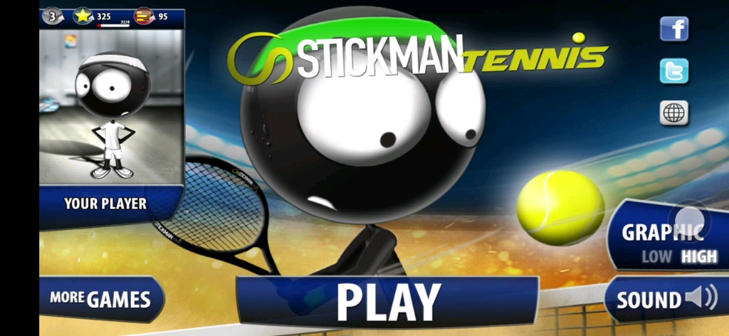 火柴人网球stickman tennis (困难模式 )很好玩的一款小游戏