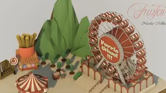 【C4D 经典基础案例】三维立体设计的游乐园快速教程版