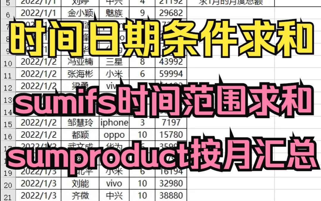 sumifs时间日期范围条件求和sumproduct按月汇总哔哩哔哩bilibili