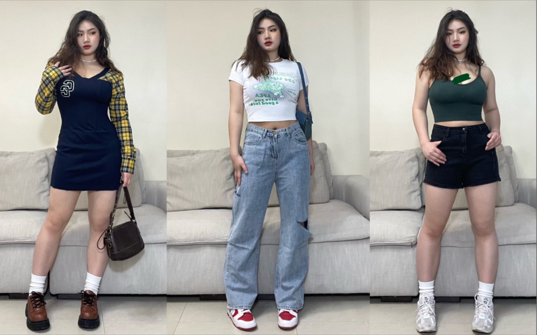 167/140斤梨型身材美式复古辣妹显瘦穿搭