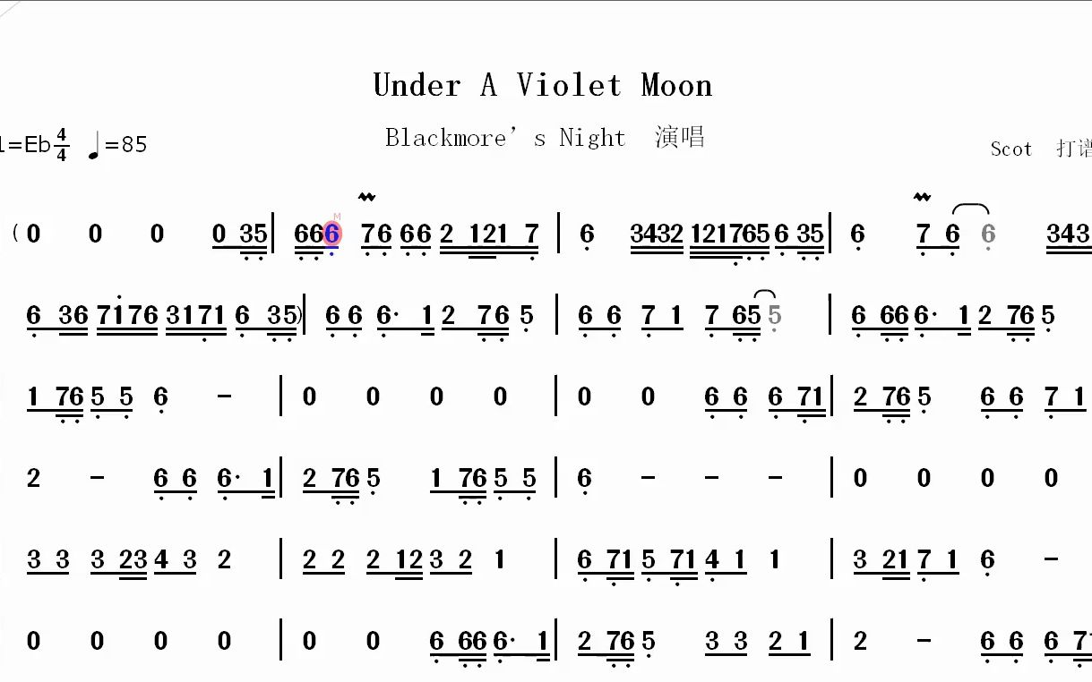 【欧美金曲】under a violet moon(中世纪民谣风格)--动态简谱
