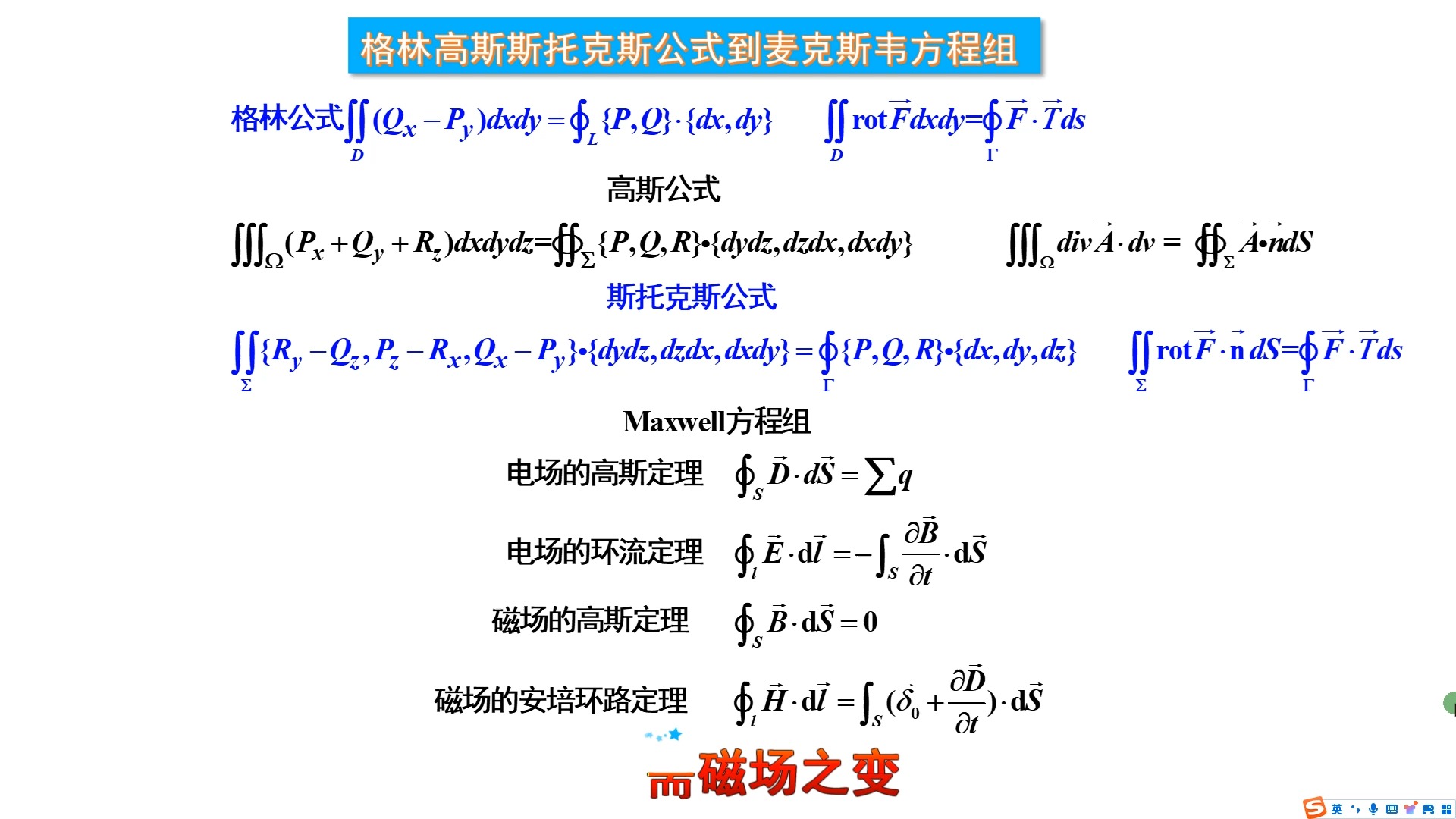 格林高斯斯托克斯公式与麦克斯韦方程组之歌哔哩哔哩bilibili