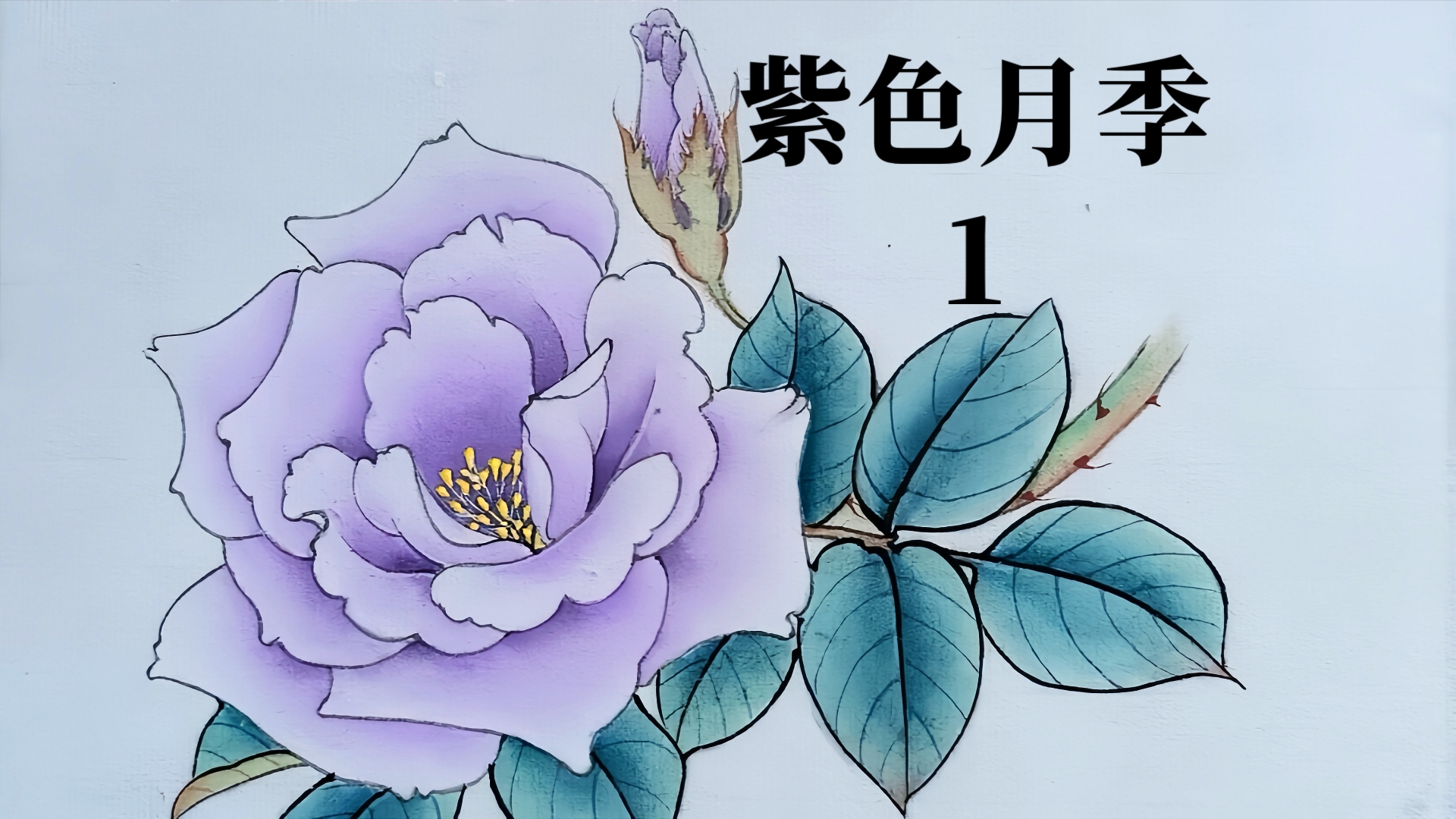 国画月季花工笔紫色月季花画法1,跟着视频教程学习,你也能学会染色