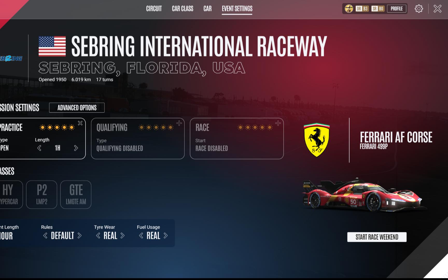 【LMU】EA首日试玩手忙脚乱单圈 Sebring 赛百灵 1:47.823 Ferrari 499P LMH哔哩哔哩bilibili