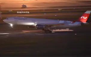 Скачать видео: 北风A330和东航天合联盟涂装A330夜晚降落深圳一跑情景。