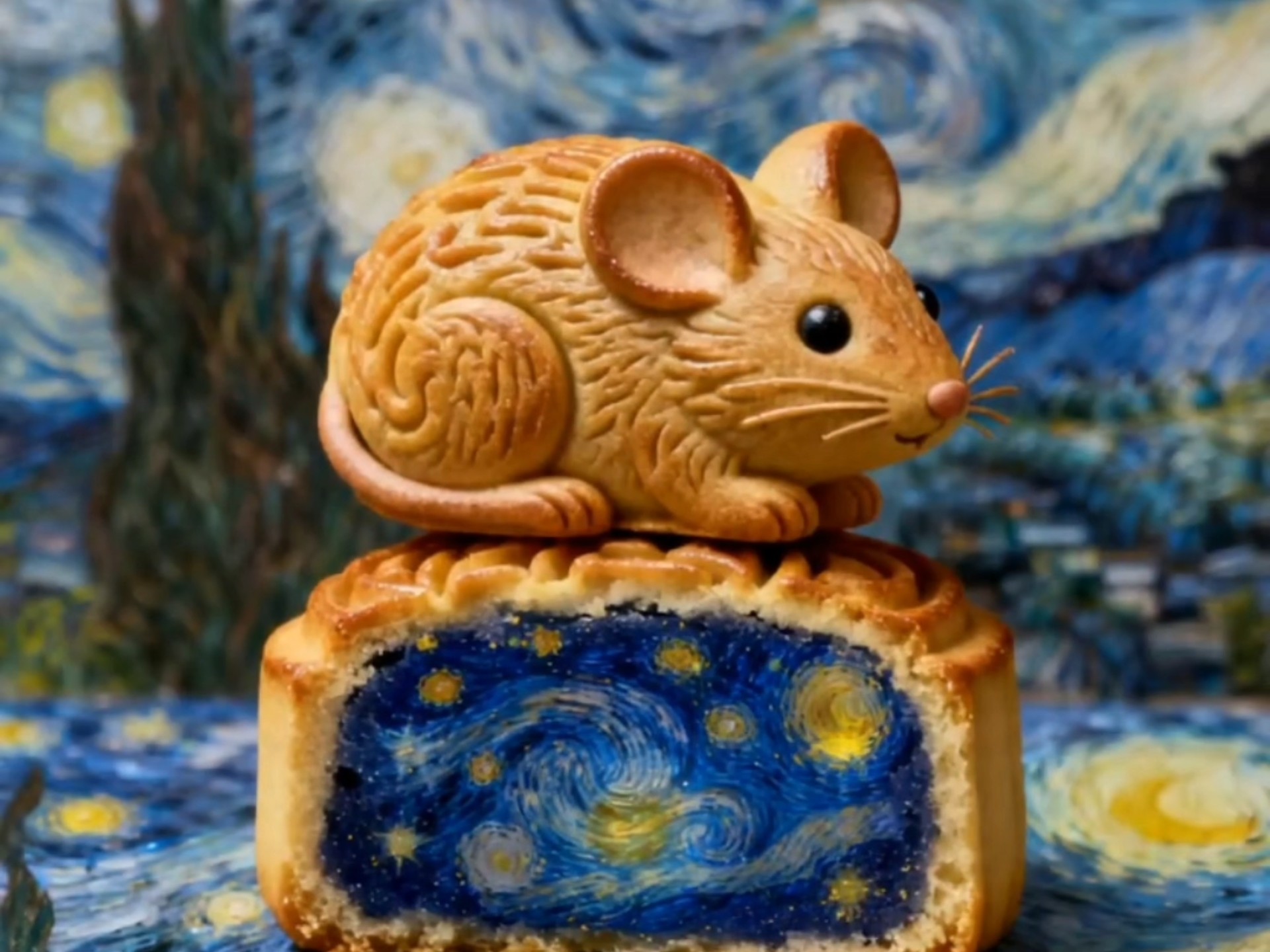 十二生肖的梵高"星空"月饼