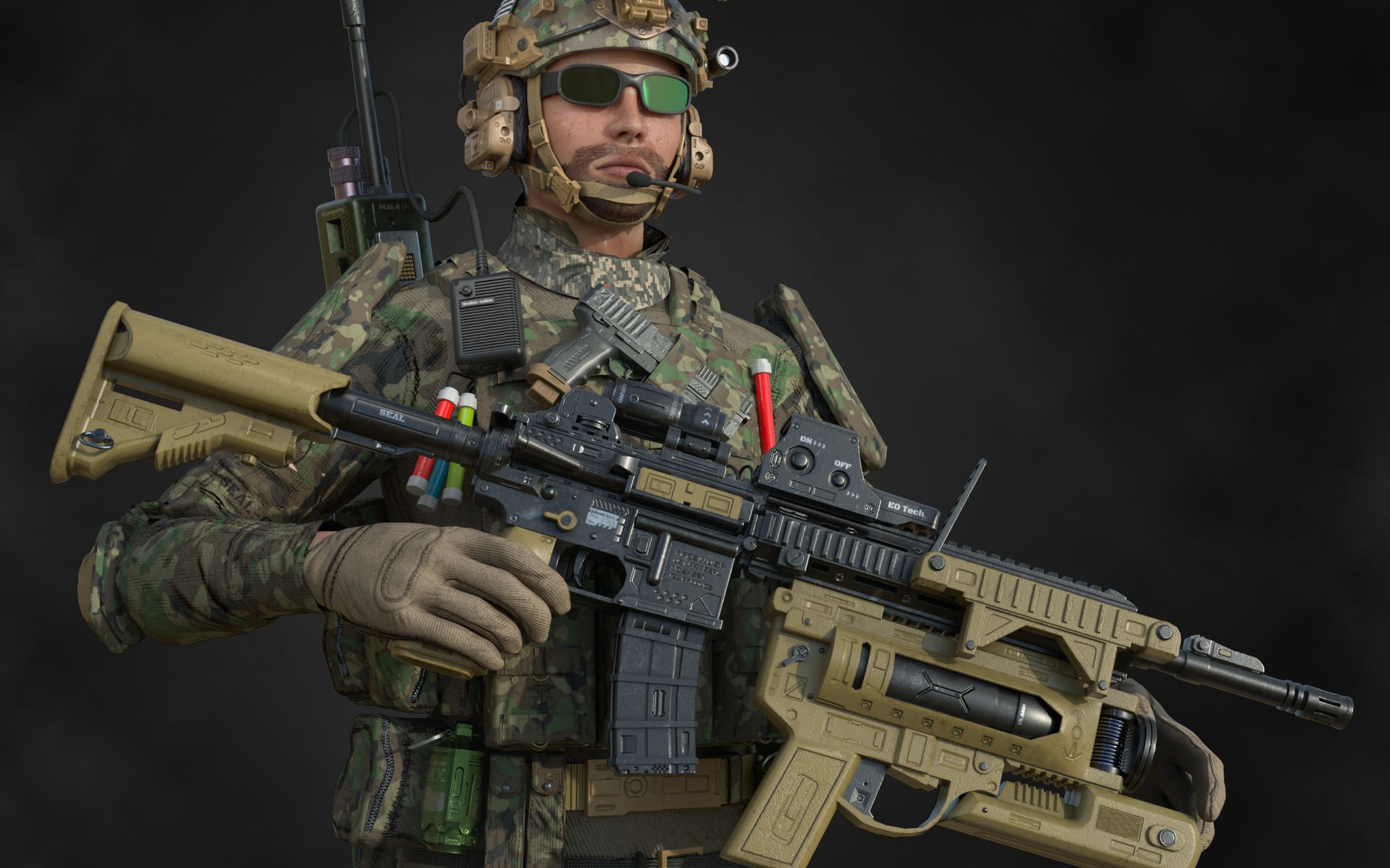 【自制】个人自制 次时代流程 现代军事枪械模型展示 hk-416 人物作品