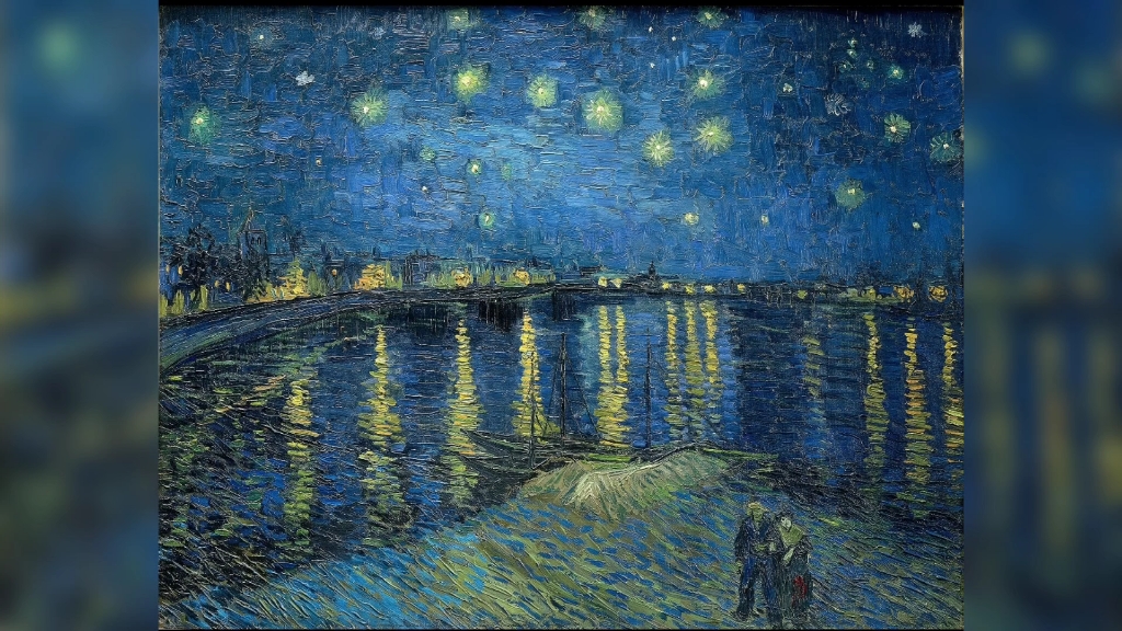 【画作欣赏】《罗纳河上的星夜》英文名:starry night over the rhone