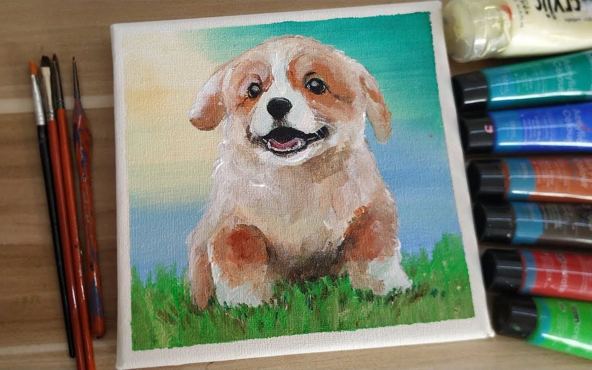 【丙烯画【绘画教程】威尔士柯基犬-acrylic painting how to paint