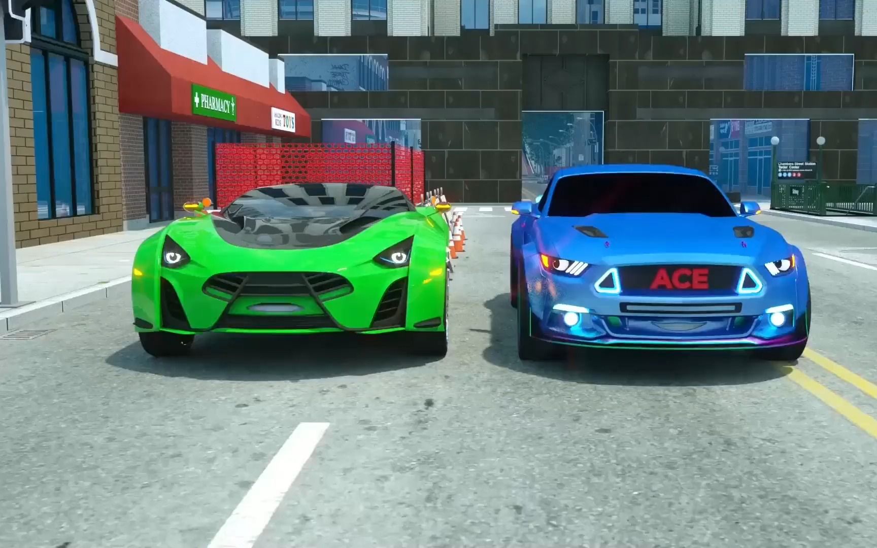 汽车趣味动画:绿跑车非法飙车掉河里,警车及时感到救出他们