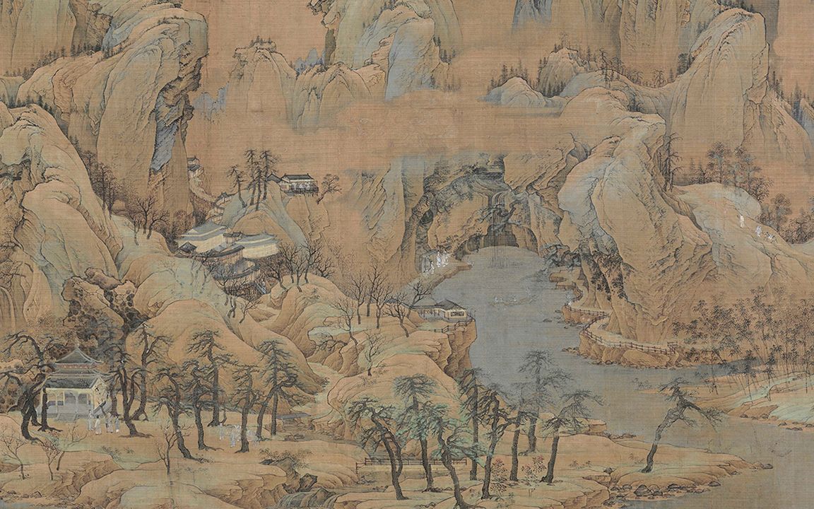 南宋赵伯驹江山秋色图卷布局严谨勾勒精细设色绚烂