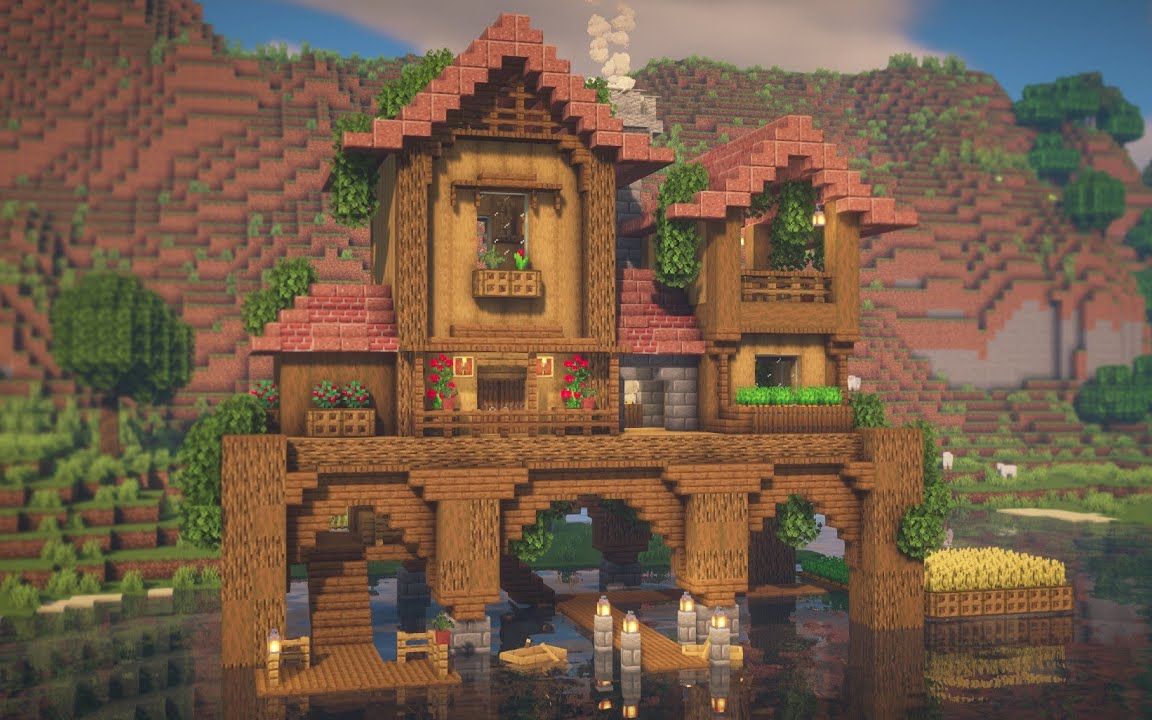 【minecraft】湖畔生存向别墅-但欲乐-房子-哔哩哔哩视频